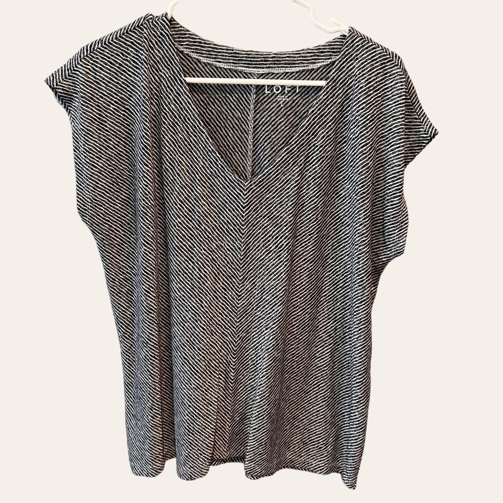 Loft | V Neck Striped Top | Size L
